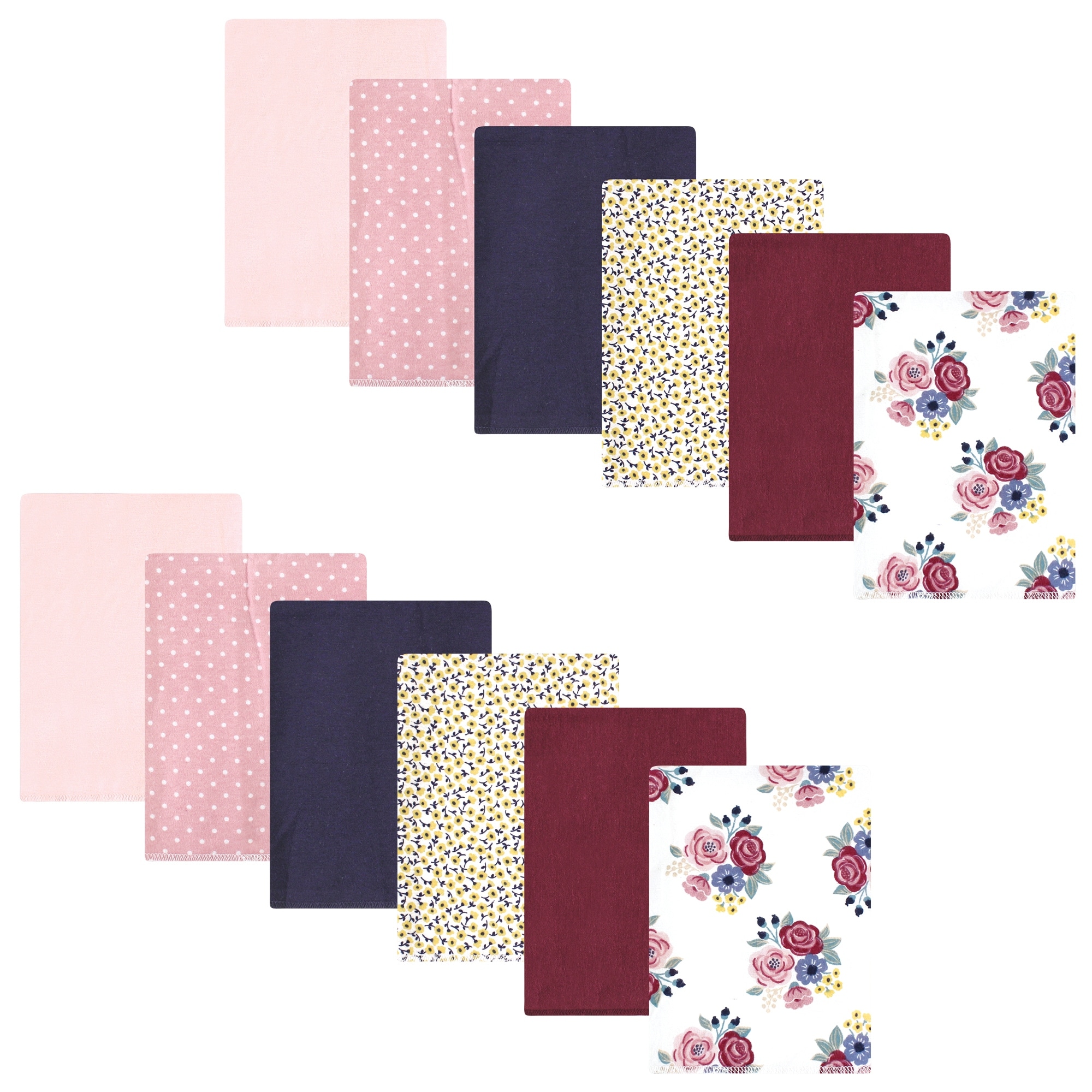 Hudson Baby Infant Girl Cotton Flannel Burp Cloths Bundle, Blush Navy Floral, One Size - Blush Navy Floral - One Size