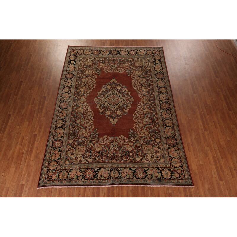 Orange Mahal Persian Antique Area Rug Hand-Knotted Wool Carpet - 9'0"x 12'7"