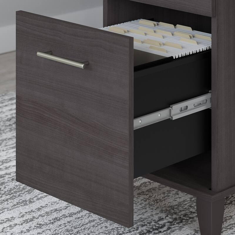 Somerset 72W Sit to Stand L Shaped Desk with Hutch and Cabinet in Gray