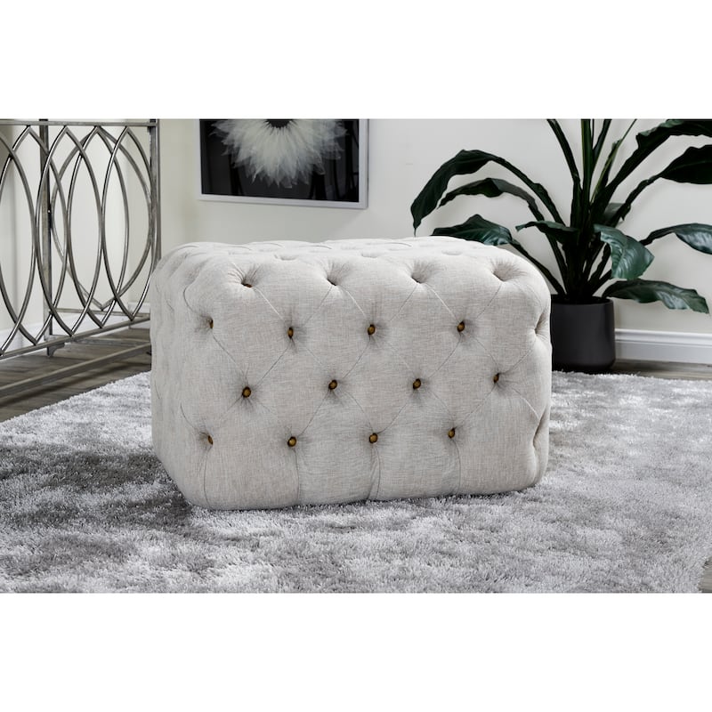 Black Tan or Grey Wood Tufted Fabric Modern Glam Ottoman Bench - Tan