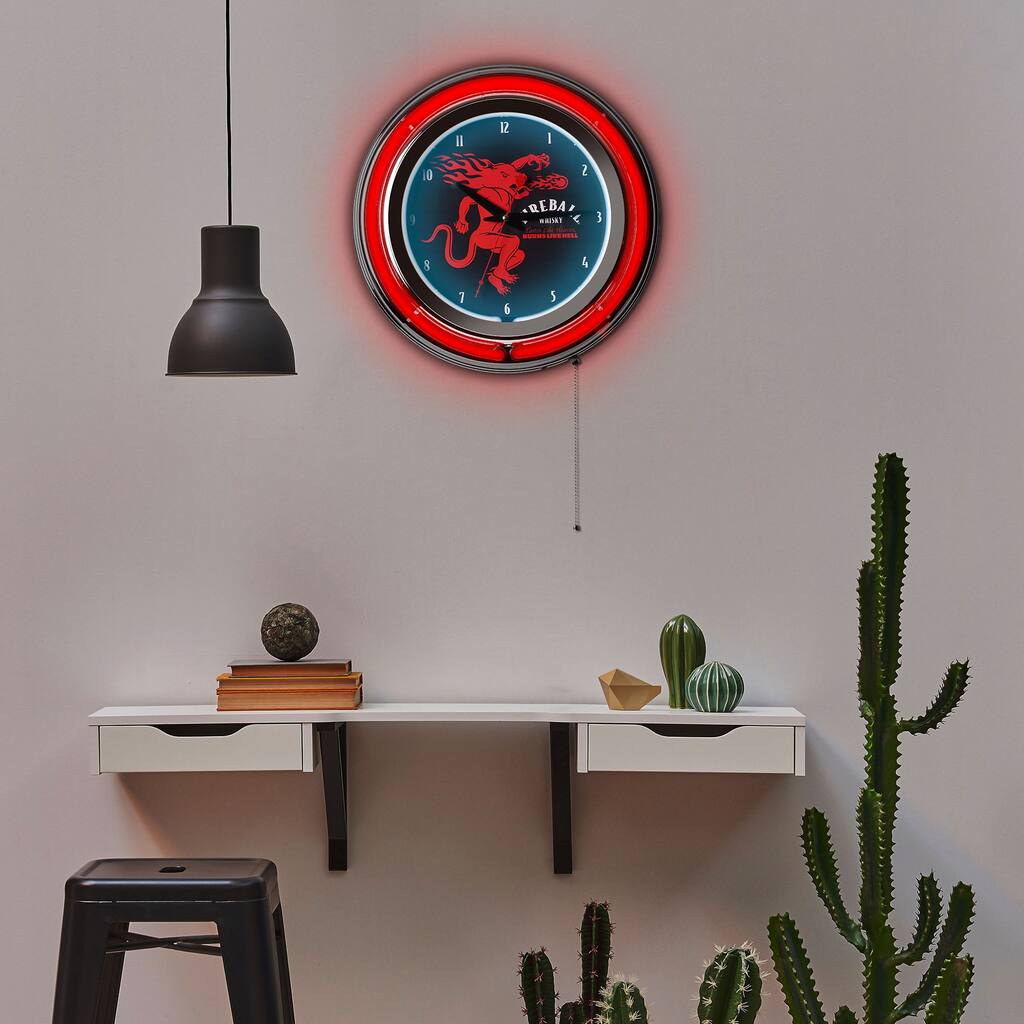 Fireball Retro Round Neon Wall Analog Clock with Pull Chain, 14.5" - 14 ...