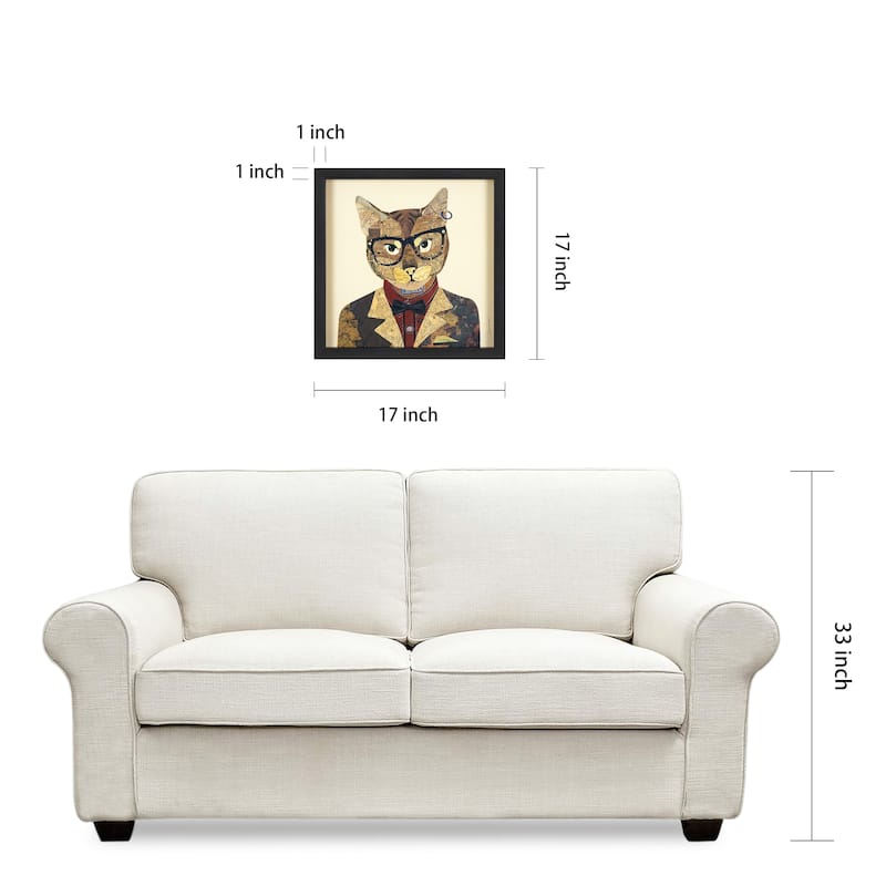 Empire Art "Funky Cat 2" Alex Zeng's dimensional collage, under glass & a black shadow box frame