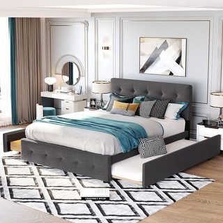 Upholstered Platform Bed with 2 Drawers and 1 Twin XL Trundle Perfect to Any Room