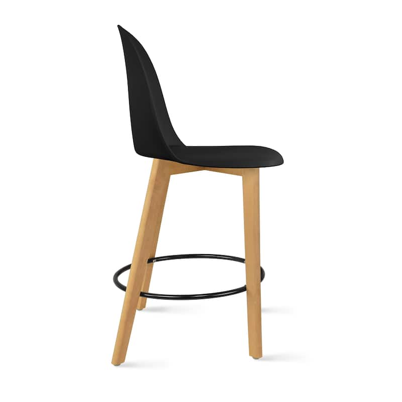 Set of 2 Designer Eiffel Chairs Counter Stools With Backs Side Molded Shell Kitchen Office Dining Dowel Bar Patio