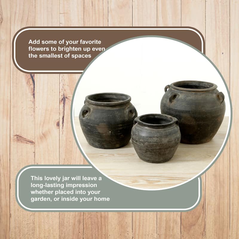 Artissance 14.2"W Large Gray Pottery Indoor Outdoor Vintage Water Jar w/4 Handles, Home and Garden Decor (Color & Size Vary)