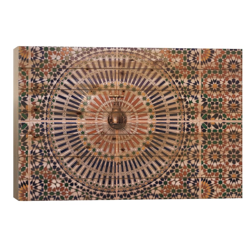Africa, Morocco. Close-Up Of Tile Design Patterns Around Faucet. Print On Wood by Jaynes Gallery - Multi-Color - 26x40x1.5