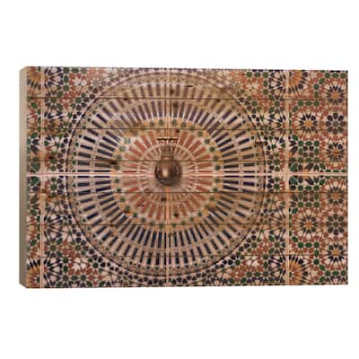 Africa, Morocco. Close-Up Of Tile Design Patterns Around Faucet. Print On Wood by Jaynes Gallery - Multi-Color