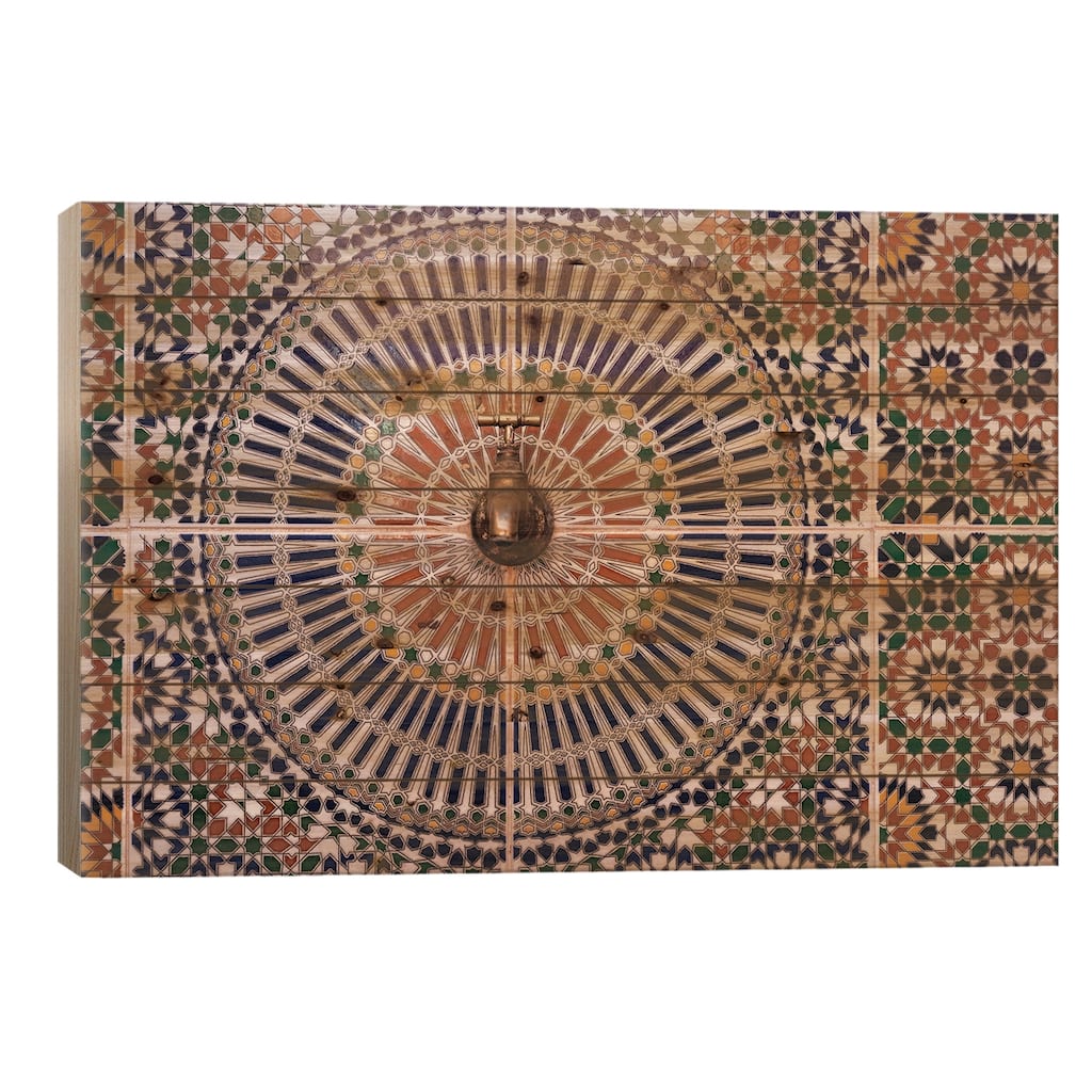 Africa, Morocco. Close-Up Of Tile Design Patterns Around Faucet. Print On Wood by Jaynes Gallery - Multi-Color