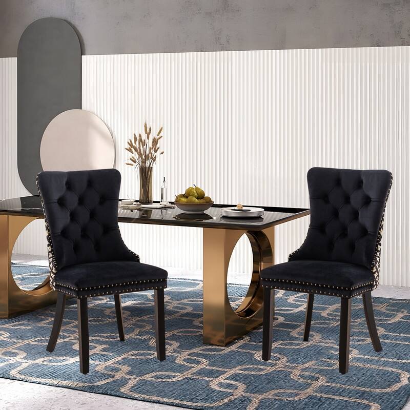 Solid Wood Velvet Upholstered Dining Chair Set of 4
