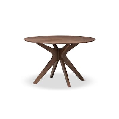 Round Dining Table 47 Inch, Mid-Century Modern Table, Walnut Veneer, Solid Wood Frame, Seats Four - 46