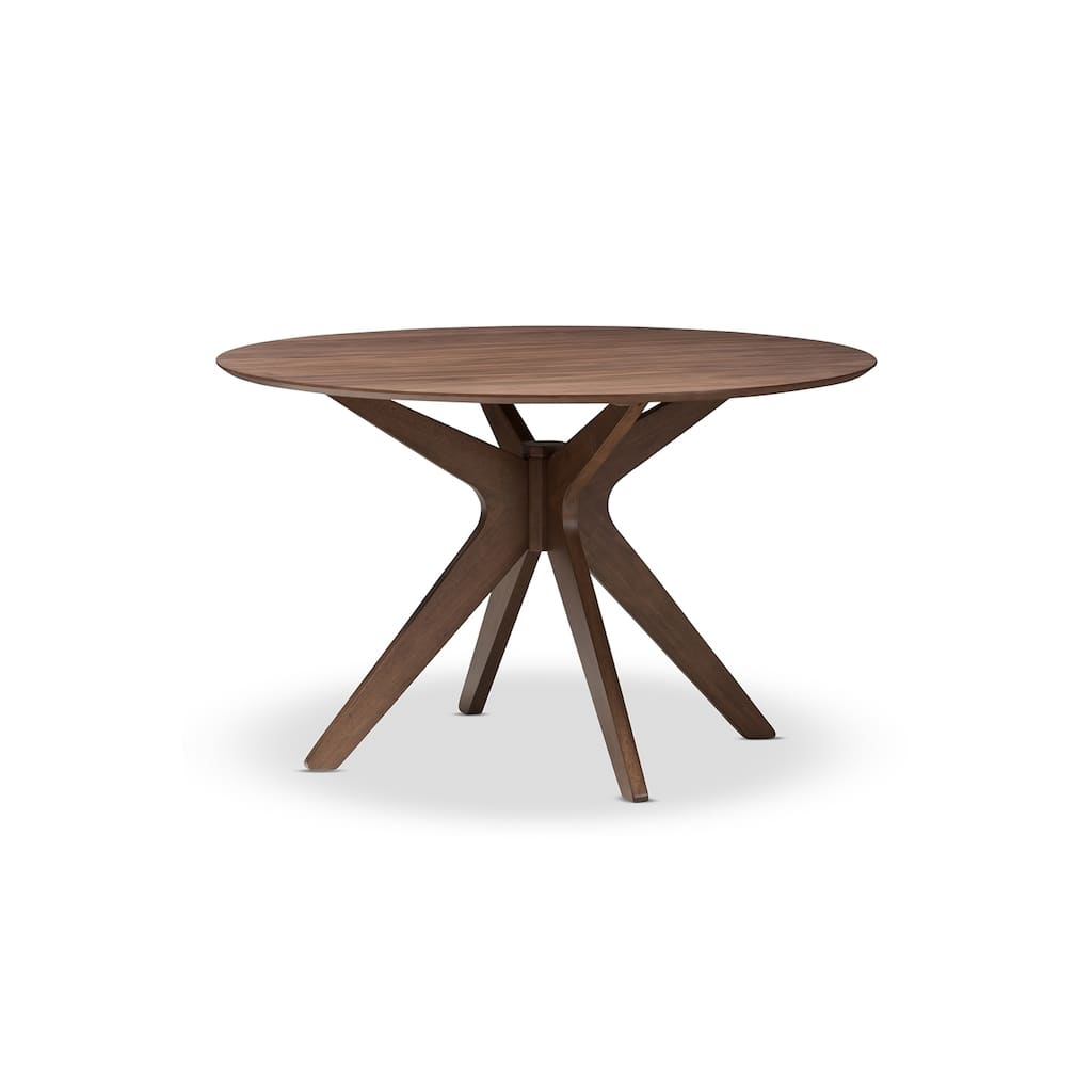 Round Dining Table 47 Inch, Mid-Century Modern Table, Walnut Veneer, Solid Wood Frame, Seats Four - 46