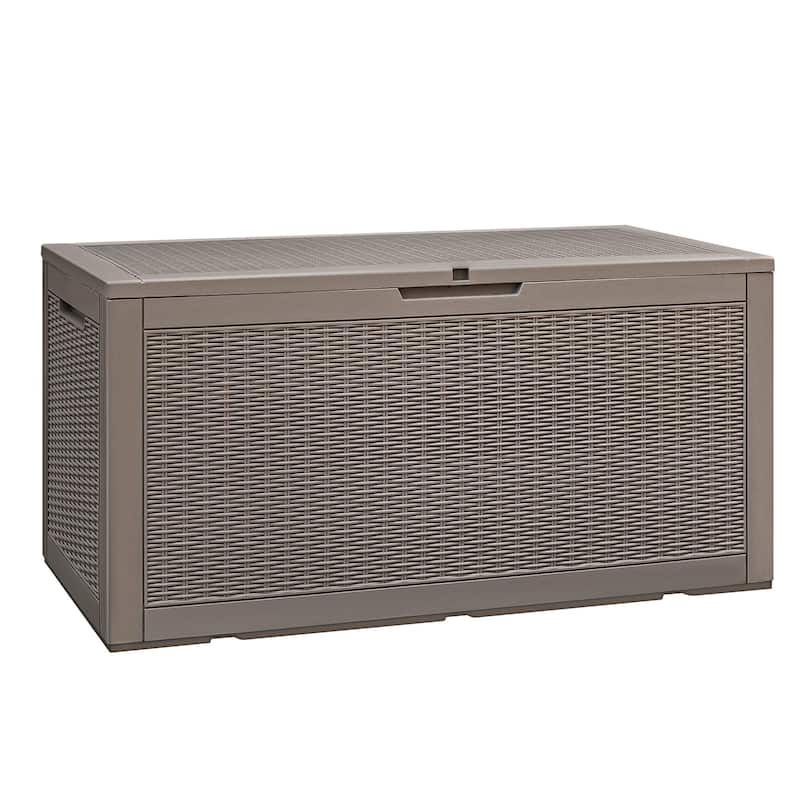 100 Gallon Outdoor Storage Box Waterproof Large Resin Deck Box Patio Storage Bench Lockable Storage Container - Beige
