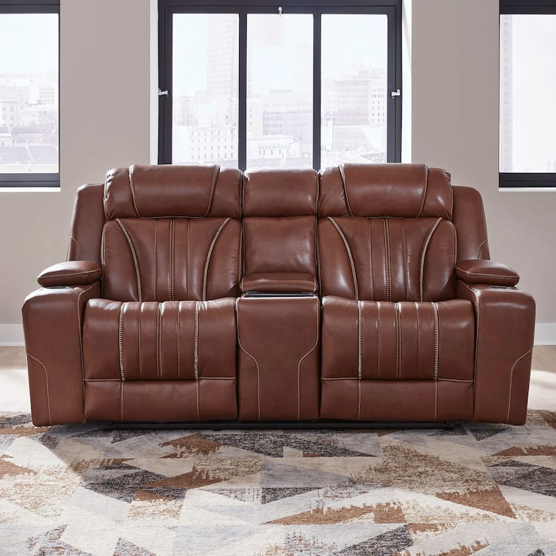 Liberty Furniture Caswell Power Loveseat with Console Chestnut Leather - Width 82" x Depth 40" x Height 42"