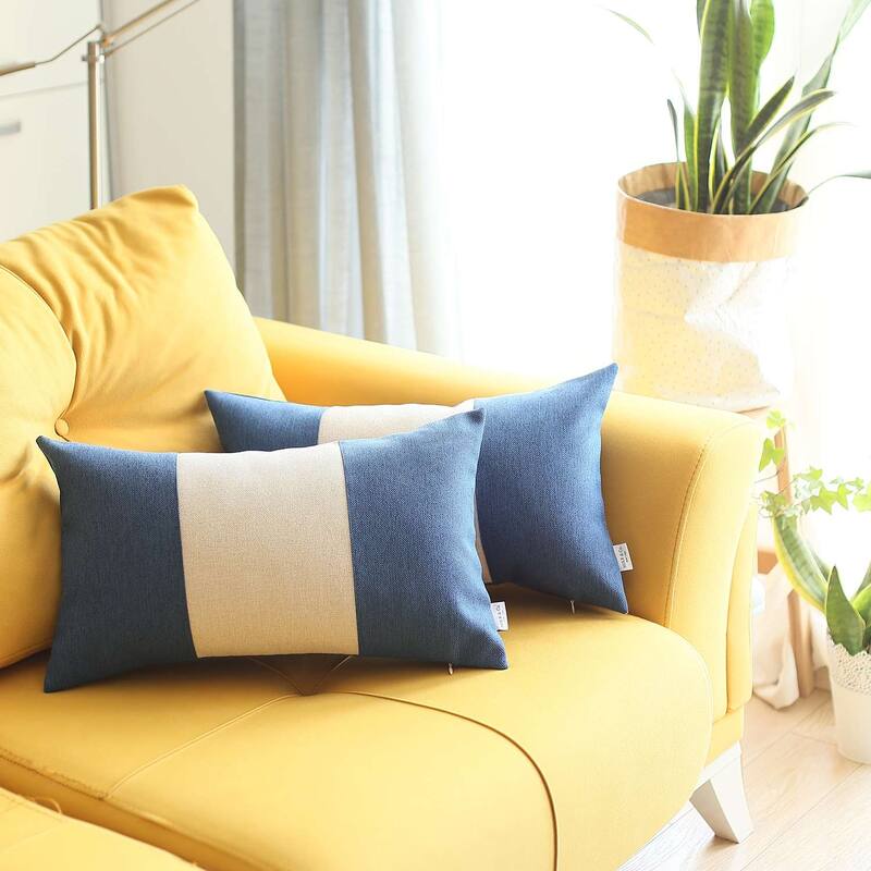 Boho-Chic Decorative Houndstooth Jacquard Pillow Covers 2 PCS - 12x20 - Blue-Gray-Blue