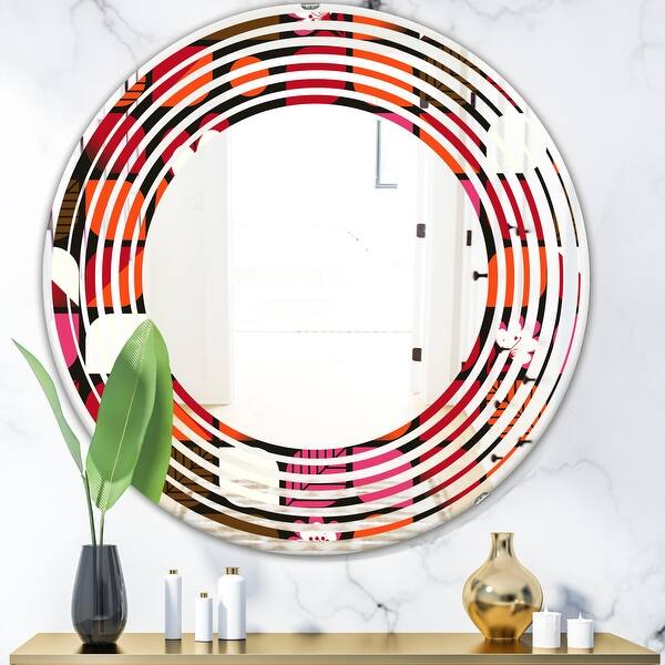 slide 1 of 6, Designart 'Geometric Retro Flower Design I' Modern Round or Oval Wall Mirror - Wave