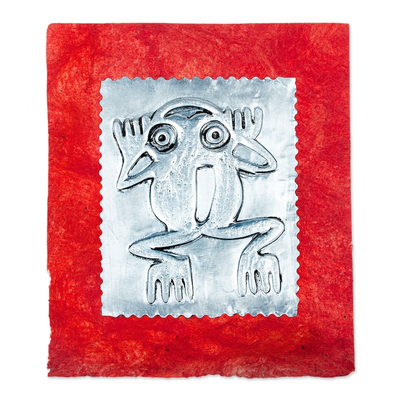 Novica Handmade Mighty Frog Aluminum And Amate Paper Greeting Card