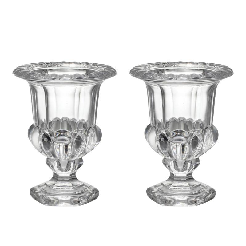 Set of Two Clear Glass Urn Table Vases - 4.5