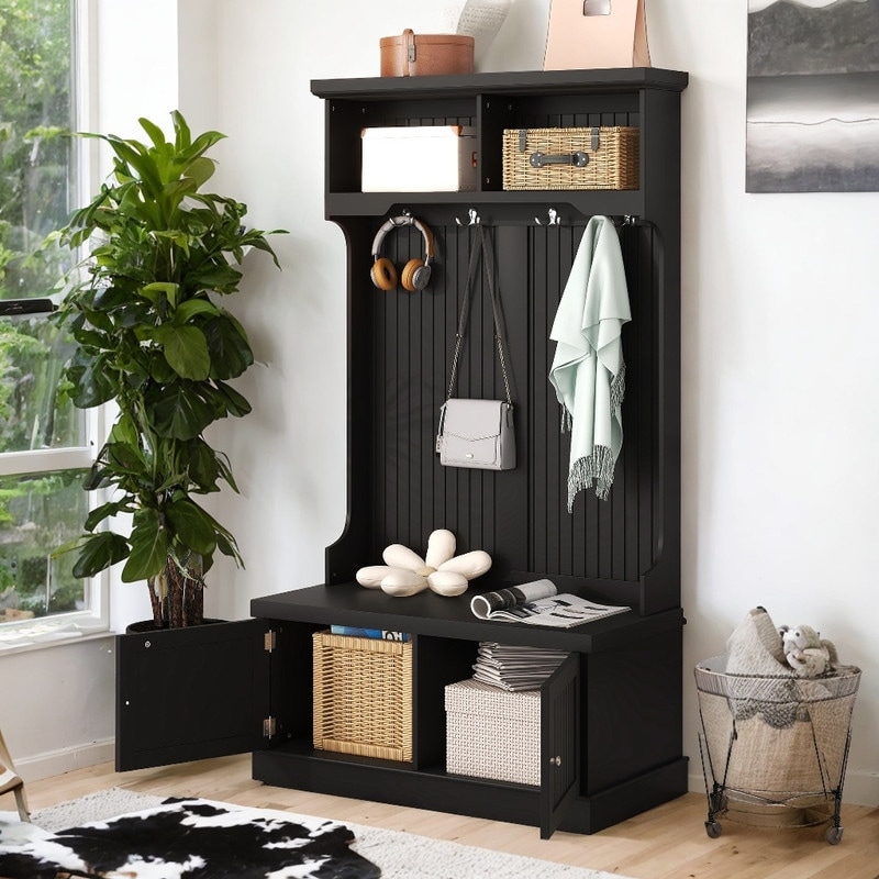 Black hall tree with storage bench shop