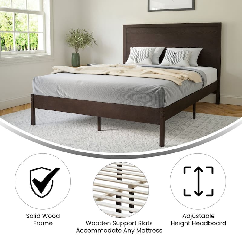 Solid Wood Platform Bed with Headboard and Wooden Slats