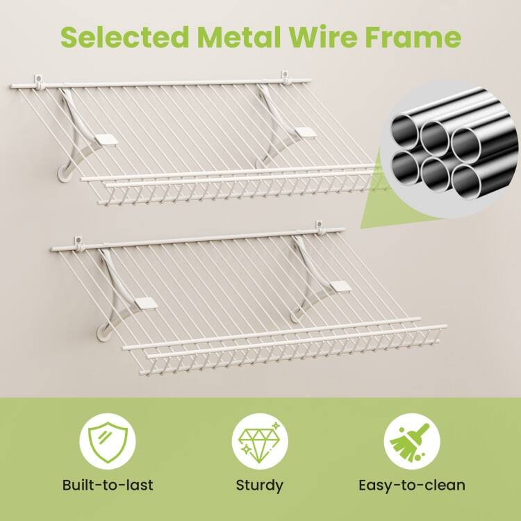 White Metal Wall-Mounted Shelves with Heavy-Duty Brackets and Edge Protection - 24" x 12" x 1"