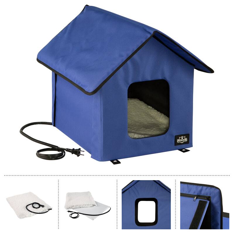 PETMAKER Heated Cat House with Heating Pad and Sherpa Cover