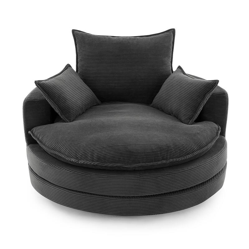 360° Swivel Sofa Chair Accent Barrel Chair 57.5" Swivel Round Chair with Dual-layer Cushion Design and 3 Removable Pillows