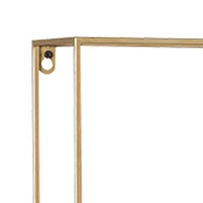 Metal Frame Wall Shelf with Keyhole Hanger, Set of 3, Gold