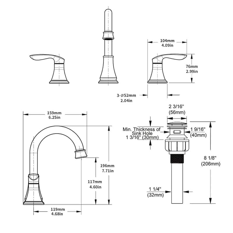 2-Handle Widespread Bathroom Sink Faucet ‎Oil-Rubbed Lavatory Faucet 3 Hole 360° Swivel Spout Vanity Sink Basin Faucets