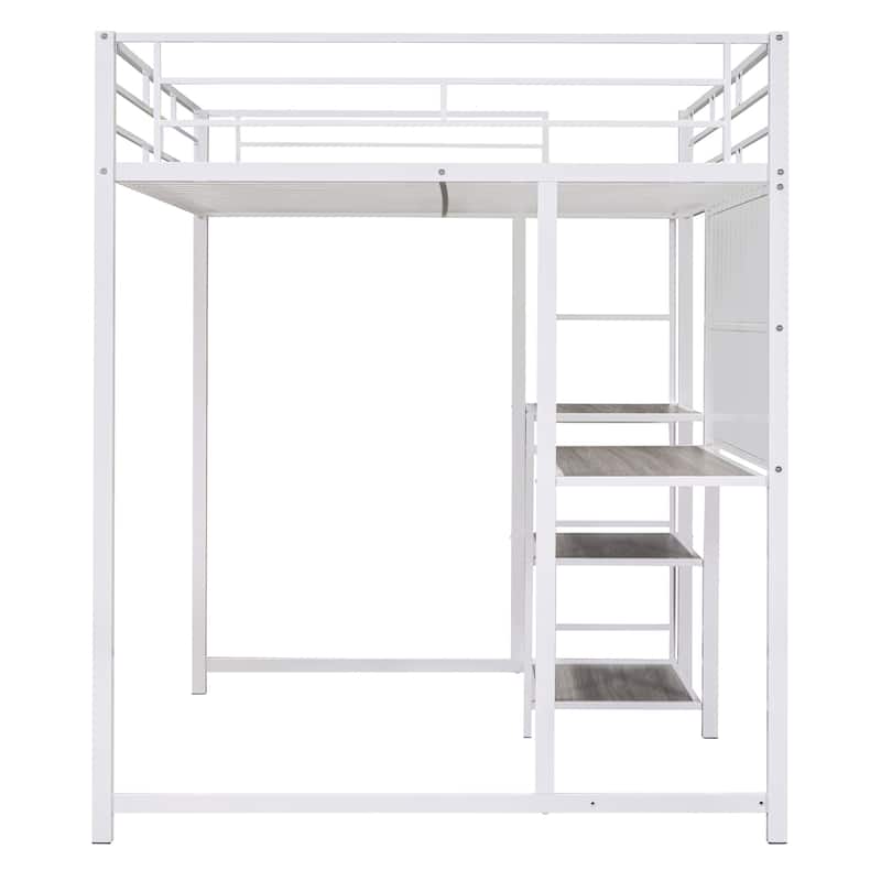 Twin Size Metal Loft Bed with Desk, Shelves, and Ladder - Sturdy Steel Frame for Kids' Exploration