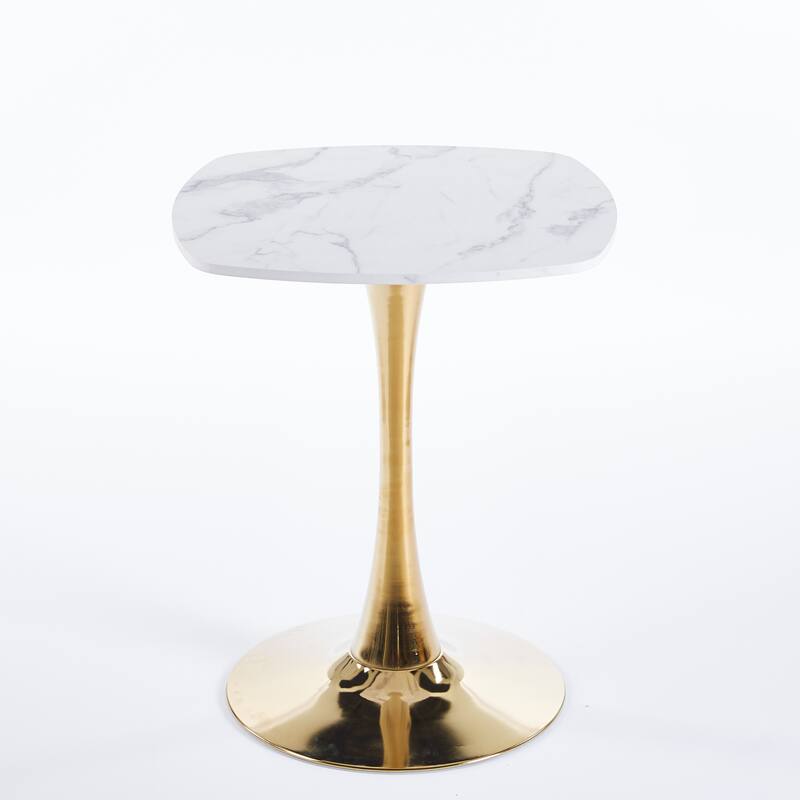 Small Square Dining Table for 2-4 People, Coffee Table with MDF Top & Metal Pedestal, Tulip Table for Living Room, Small Spaces - Golden+White