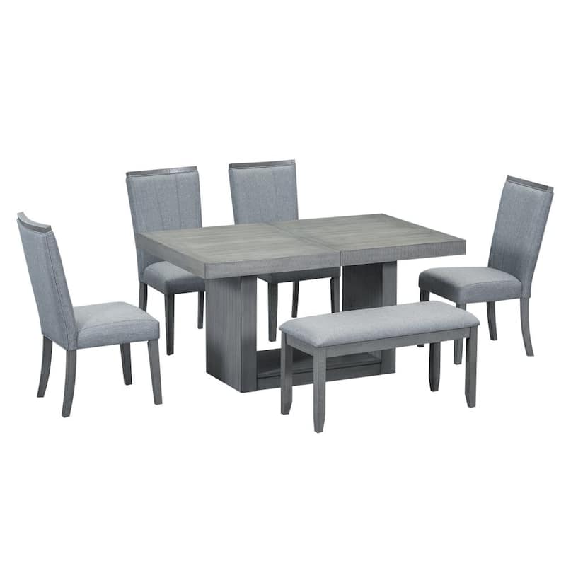 Contemporary 6-Piece 78 Inch Extendable Pedestal Dining Table Set
