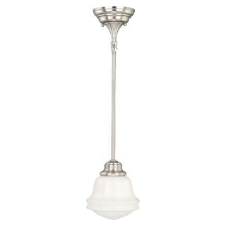 Huntley Satin Nickel Farmhouse Schoolhouse Mini Pendant Ceiling Light White Glass - 6.25-in W x 15-in H x 6.25-in D