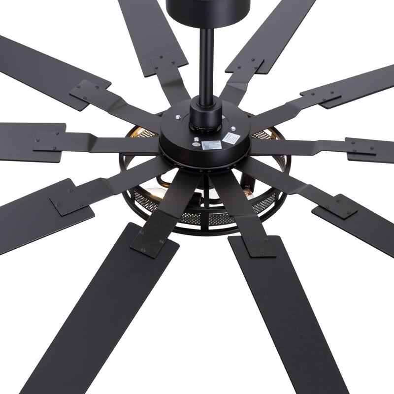 60" Reversible 10-Blade Open-Caged Metal Ceiling Fan with Light and Remote