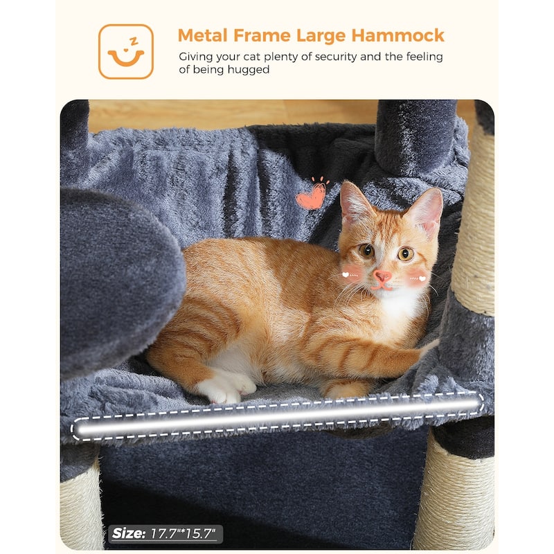 Indoor Multi-Level Tall Cat Tower with Hammock, Scratching Posts, Condo and Top Perch