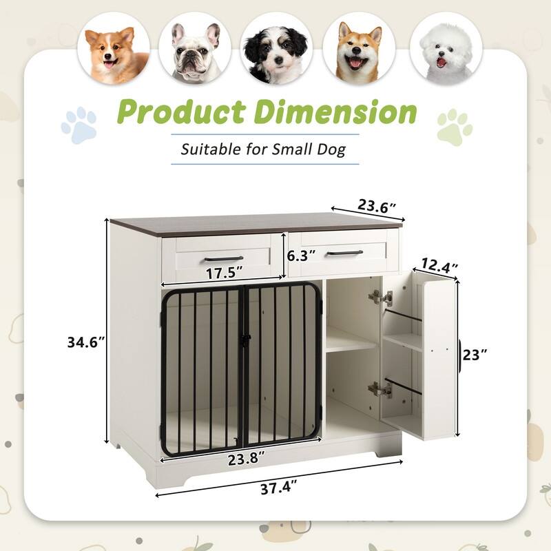 Modern Dog Crate Furniture with Storage Cabinet and Drawers for Indoor Pet Living Spaces