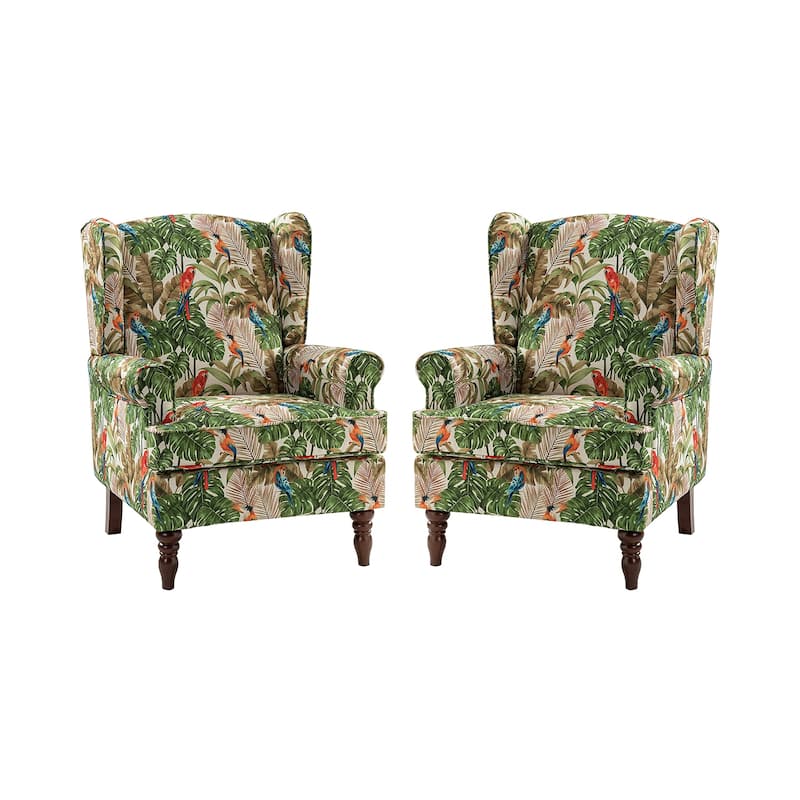 Epimethis Traditional Wingback Armchair with Foam-filled Seat and Turned Legs Set of 2 by HULALA HOME