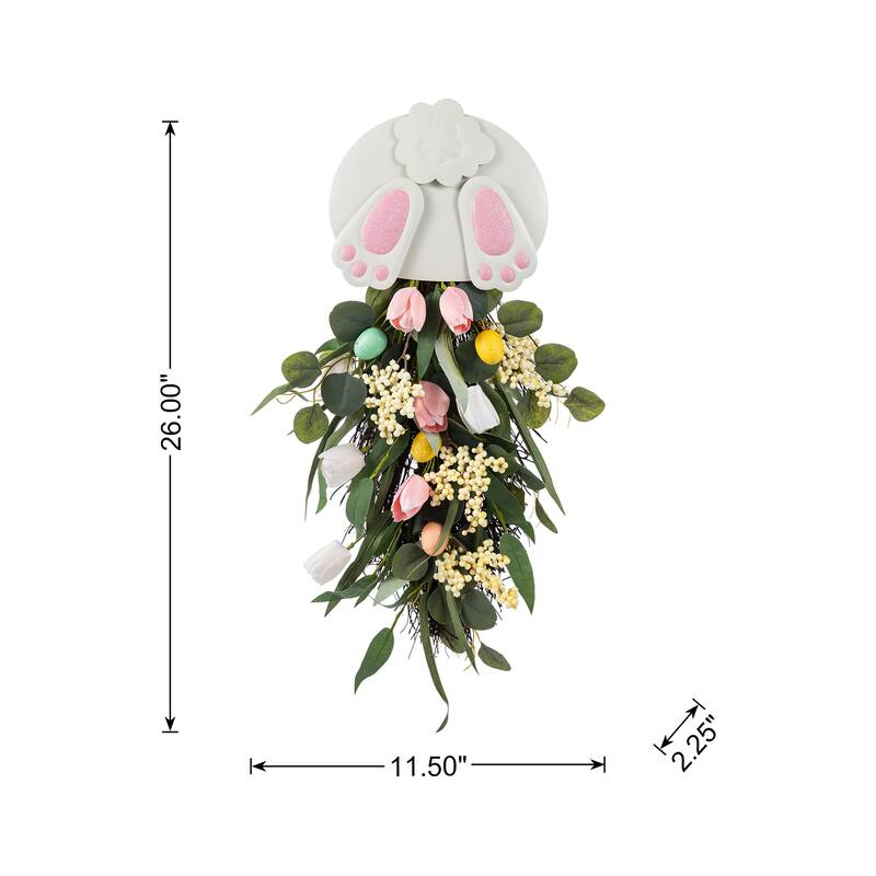 Glitzhome Easter Bunny Door Hanger with Eggs Tulip Teardrop Carrot Spring Wall Decor