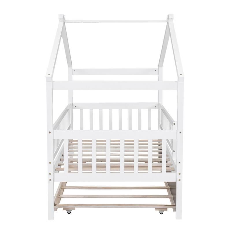 Twin Size House Bed for Kids, Wooden House Bed Twin with Trundle