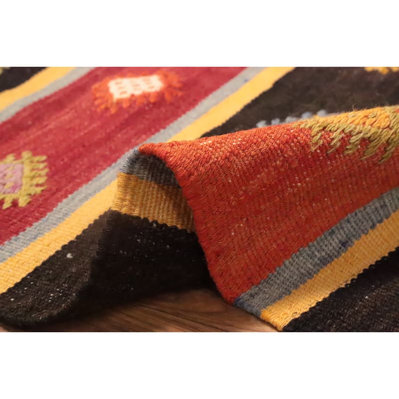 Hand Woven Oriental 100% Wool Carpet Southwestern Tribal Multi-Colored Kilim Area Rug - 9' 4'' X 5' 6''