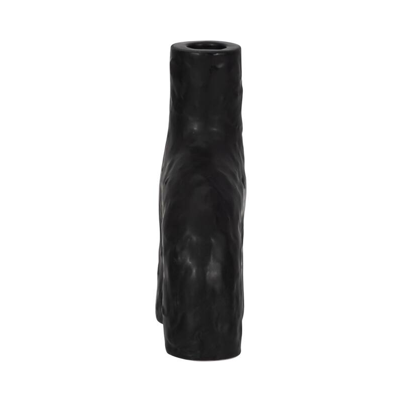 Textured Creamic Taper Candle Holder with Double Arched - Black
