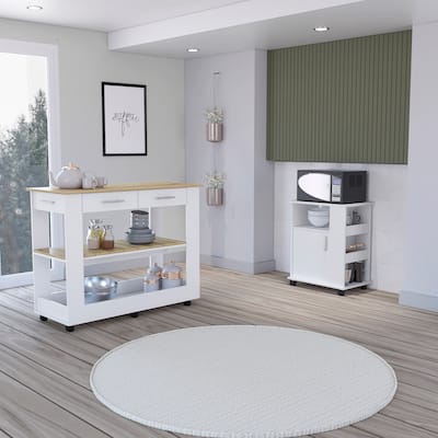 FM Furniture Danville 2 Piece Kitchen Set, Brooklyn 46 Kitchen Island and Clayton Kit Lower Microwave Cabinet