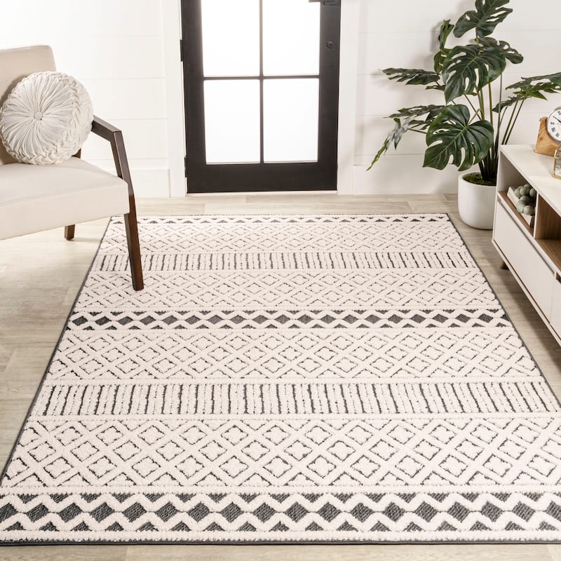 JONATHAN Y Duenas High-Low Two-Tone Monstera Leaf Area Rug