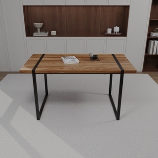 59 " dining table modern industrial rectangular MDF natural wood , 4-6 ...