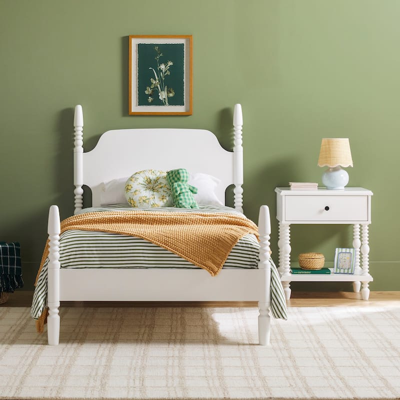 Walker Edison Twin Bed with 1-Drawer Nightstand Bedroom Set - White