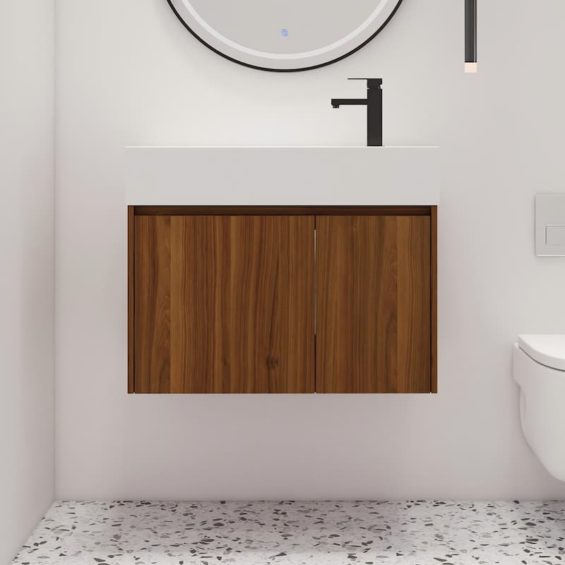 Malwee 24"/30" Bathroom Vanity with Sink, Floating Bathroom Vanity with Soft Close Door - Dark Brown - 29.5"×15.8"×23.3"