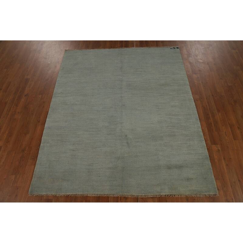 Modern Gabbeh Oriental Rug Hand-Knotted Solid Wool Carpet - 5'7" x 6'7"