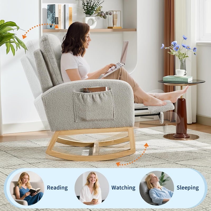 Rocking Chair with Footrest for Nursery, Modern PU Upholstered Glider Accent Armchair with High Backrest