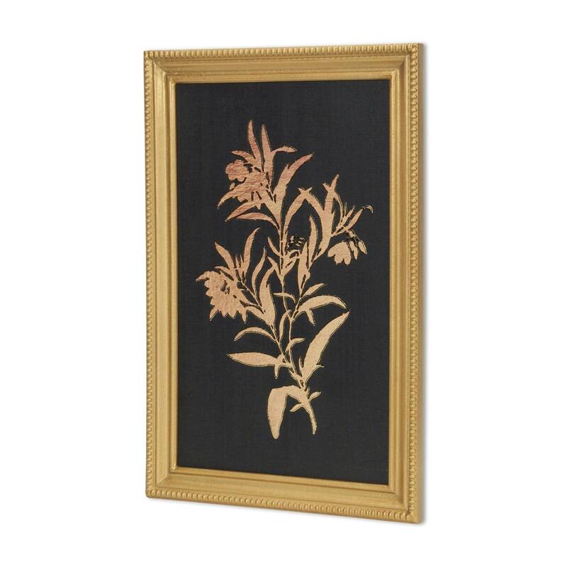 HomeRoots 21" X 14" Gold And Black Flower Bouquet Wood Framed Art