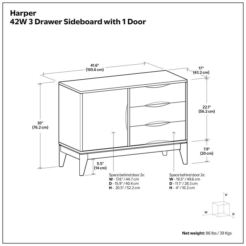 WYNDENHALL Pearson Solid Wood 42 inch Wide Mid Century Modern 3 Drawer Sideboard in Walnut Brown