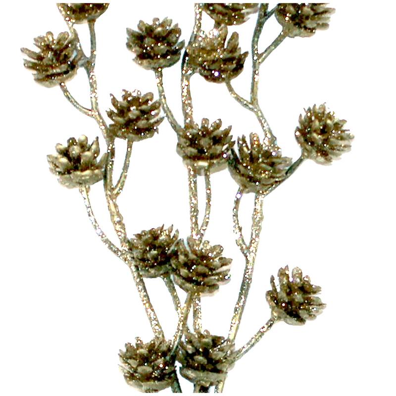 12" Christmas Glitter Plastic Pine Cones Branch Pick, Champagne, Set of 6 - 12